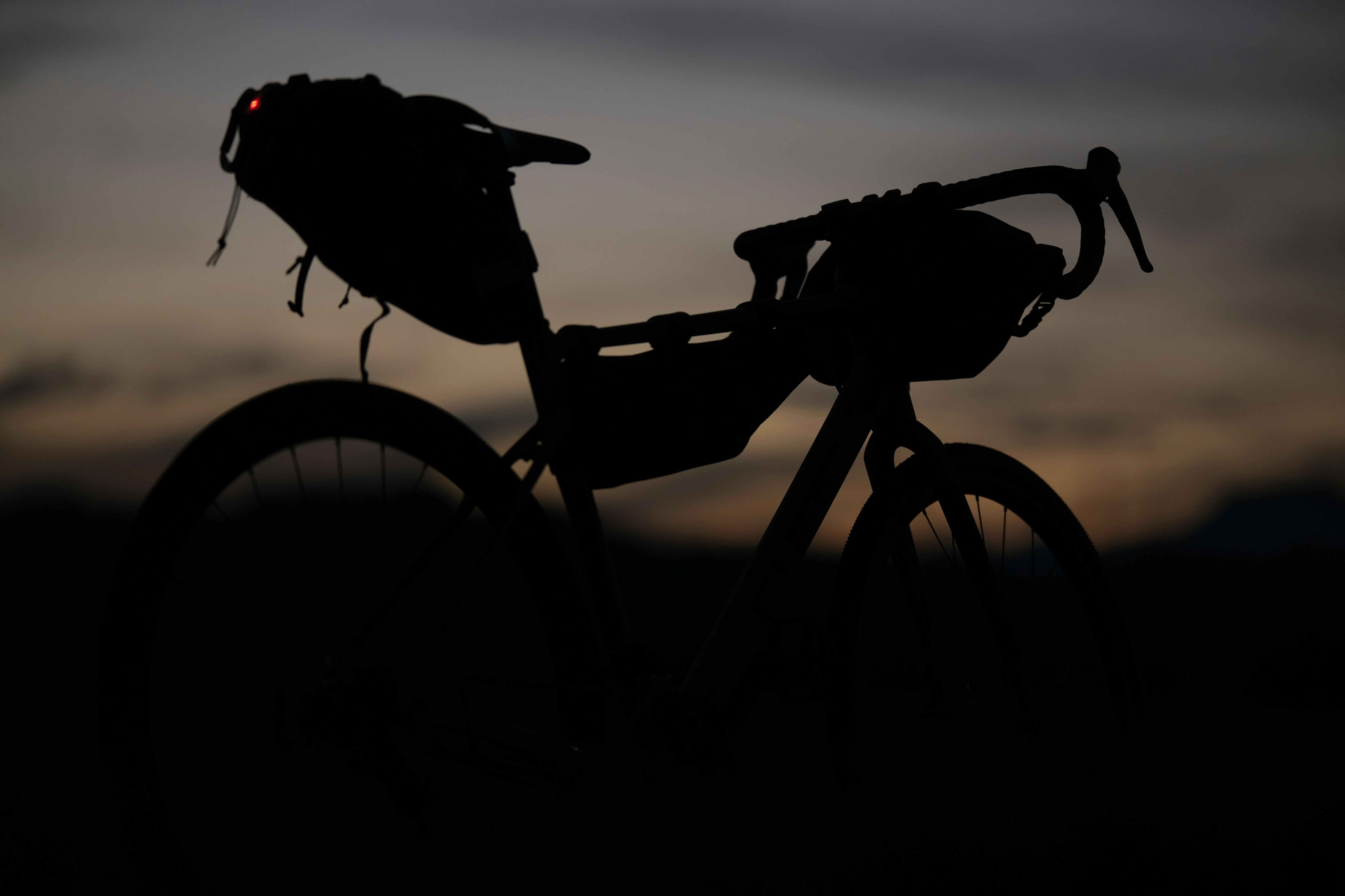 Silhouette of a bikepacking gravel bike